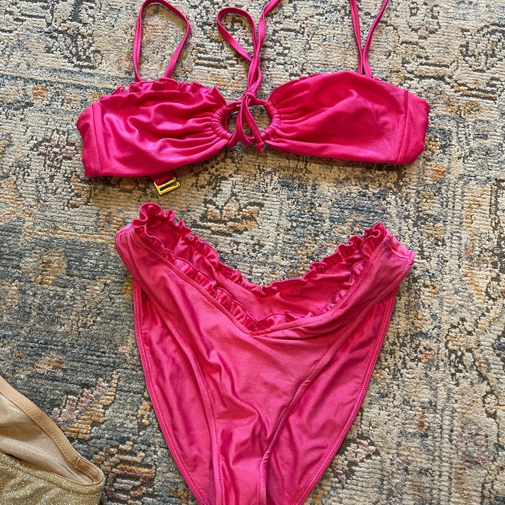 Tularosa ruffle hot pink bikini
